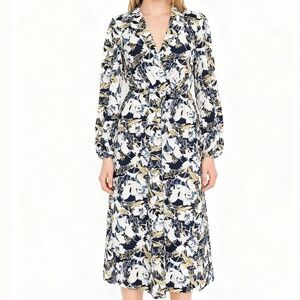 Kay Unger - Abstract Print Long-Sleeve Midi Dress